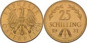 Österreich
 25 Schilling 1931, Wien Jaeger 436 Friedberg 521 Schlumberger 684 GOLD. 5.88 g. Stempelglanz/vorzüglich-Stempelglanz