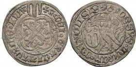 Sachsen, Haus Wettin, Groschenzeit
Landgraf Friedrich der Friedfertige 1385-1440 Pfahlschildgroschen o.J. (1425/1440), Kreuz-Sangerhausen Rv-Umschrif...