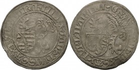 Sachsen, Haus Wettin, Groschenzeit
Kurfürst Ernst, Herzog Albrecht, Herzog Wilhelm III. 1465-1482 Horngroschen 1466, 6-strahliger Stern-Leipzig Mehne...
