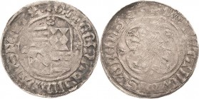Gemeinschaftsmünzen der Grafen
Günther III., Gebhard VI. und Volrat III. 1450-1474 Breiter Groschen o.J. Eisleben 4-feldiges Wappen, darüber und dane...