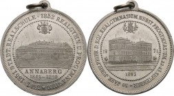 Annaberg
 Aluminiummedaille 1893. 50 Jahre Realgymnasium in Annaberg. Schulansicht 1843-1870 / Schulansicht 1871-1893. 33,4 mm, 4,91 g. Mit Originalö...
