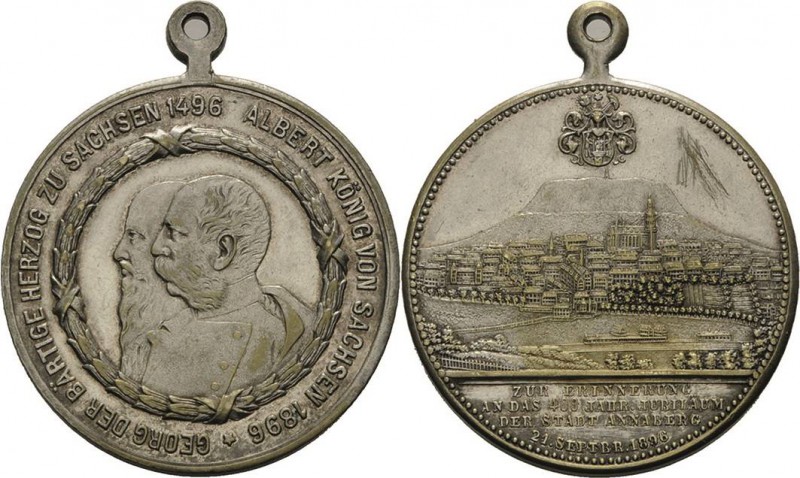 Annaberg
 Versilberte Bronzemedaille 1896 (unsigniert) 400-Jahrfeier der Stadt....