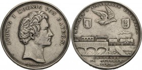 Bayern
Ludwig I. 1825-1848 Silbermedaille 1840 (J.J. Neuss) Auf die Eröffnung der Eisenbahnverbindung München-Augsburg. Kopf nach rechts / Eisenbahnz...
