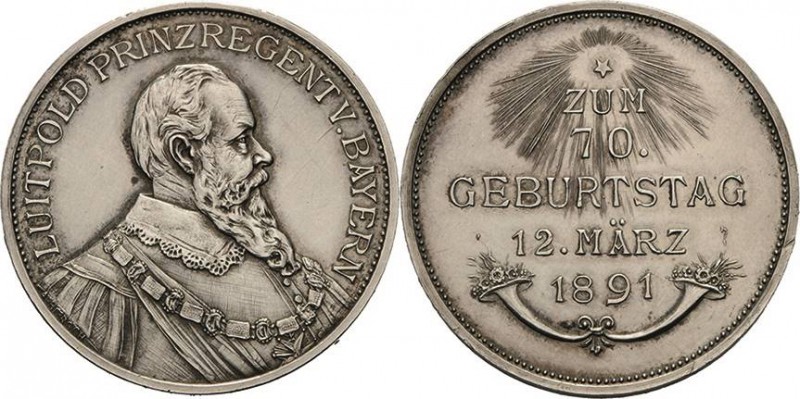 Bayern
Prinzregent Luitpold 1886-1912 Silbermedaille 1891 (A. Börsch) 70. Gebur...