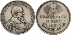 Bayern
Prinzregent Luitpold 1886-1912 Silbermedaille 1891 (A. Börsch) 70. Geburtstag. Brustbild nach rechts / 5 Zeilen Schrift unter strahlendem Ster...
