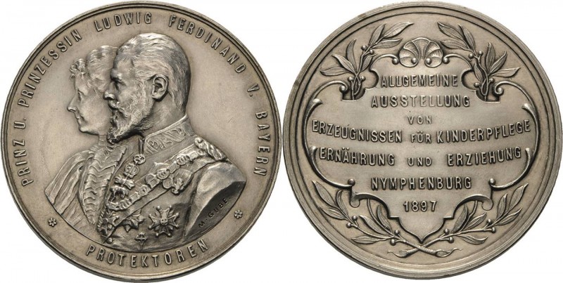 Bayern
Prinzregent Luitpold 1886-1912 Versilberte Bronzemedaille 1897 (M. Gube)...