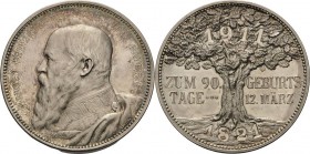 Bayern
Prinzregent Luitpold 1886-1912 Silbermedaille 1911 (Lauer) Auf seinen 90. Geburtstag. Brustbild nach links / Eichenbaum zwischen 2 Zeilen Schr...