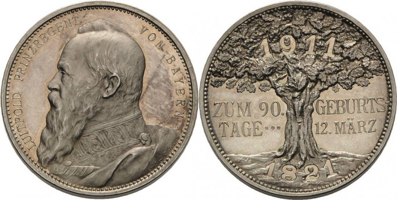 Bayern
Prinzregent Luitpold 1886-1912 Silbermedaille 1911 (Lauer) Auf seinen 90...