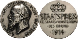 Bayern
Ludwig III. 1913-1918 Silbermedaille 1914 (unsigniert, von A. Börsch) Staatspreis des Staatsministeriums des Innern. Kopf des Königs nach link...