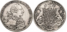 Brandenburg-Bayreuth
Friedrich Christian 1763-1769 Taler 1766, B/ES-Bayreuth Wappen mit Löwen an den Seiten Slg. Wilmersdörffer 797 (ungenau) Davenpo...