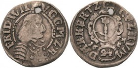 Brandenburg-Preußen
Friedrich Wilhelm, der große Kurfürst 1640-1688 Groschen 1657, Halberstadt v. Schrötter 1313 Neumann 11.85a Selten, Gelocht, sehr...
