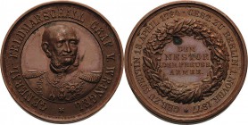 Brandenburg-Preußen
Wilhelm I. 1861-1888 Bronzemedaille 1877 (unsigniert) Tod des Generalfeldmarschalls Graf von Wrangel (1784-1877), gewidmet dem Ne...