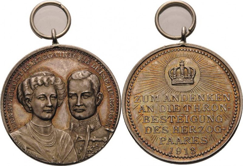 Braunschweig-Lüneburg
Ernst August 1913-1918 Silbermedaille 1913 (Oertel) Thron...