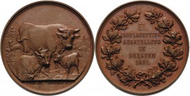 Dresden
 Bronzemedaille 1881 (G. Loos/E. Weigand) Preismedaille der II. Schlachtvieh-Ausstellung in Dresden. Kuhherde, links Schafe, rechts Schweine ...