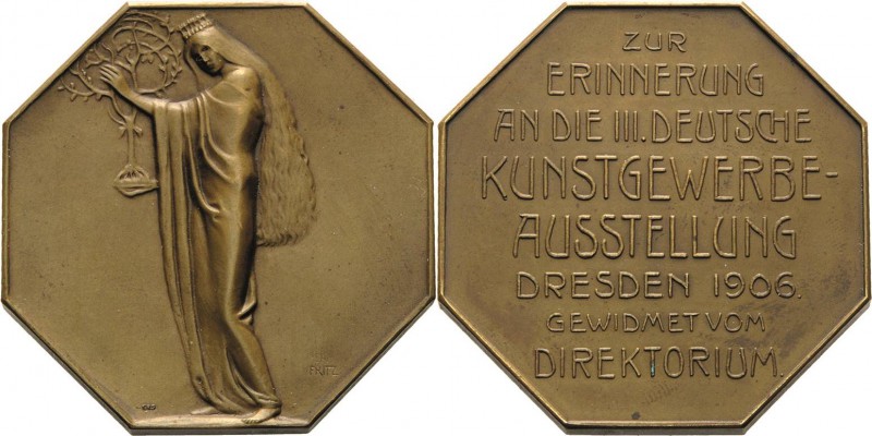 Dresden
 Achteckige Bronzeplakette 1906 (Hermann Fritz/Glaser & Sohn) 3. Deutsc...