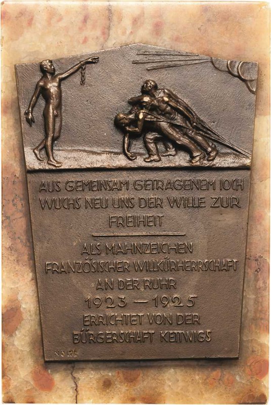Essen
 Einseitige Bronzegußplakette 1925 (Nolte) Französische Willkür an der Ru...