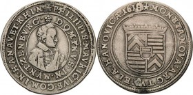 Hanau-Münzenberg
Catharina Belgica als Vormünderin für Philipp Moritz 1612-1626 Testone 1618, Hanau Jahreszahl aus 1614 geschnitten Suchier 100 Henke...