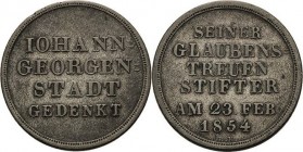 Johanngeorgenstadt
 Silbermedaille 1854. Feier der Stadtgründung von Johanngeorgenstadt. 4 Zeilen Schrift / 6 Zeilen Schrift. 21 mm, 2,90 g Hannig 67...