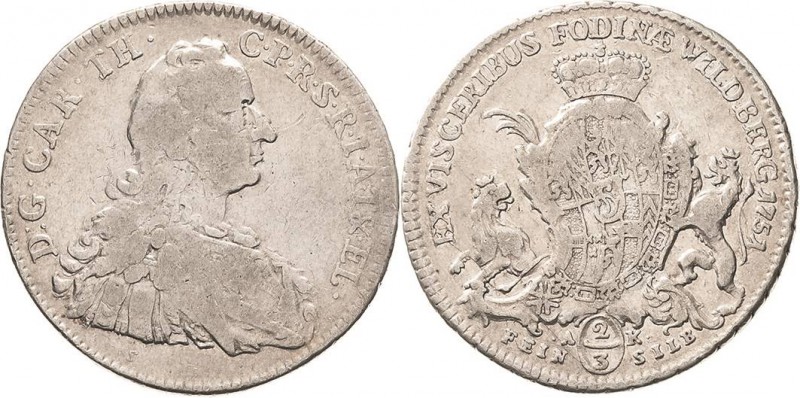 Jülich-Berg
Karl Theodor 1742-1799 2/3 Taler 1751, AK-Mannheim Ausbeute der Wil...