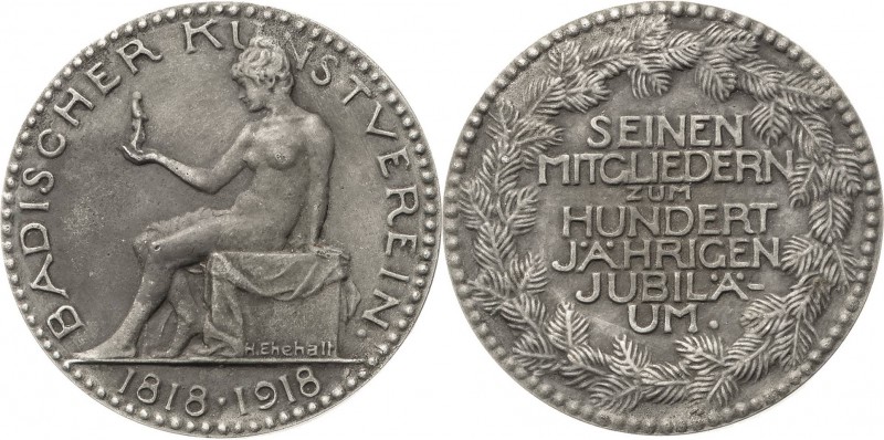 Karlsruhe
 Zinngußmedaille 1918 (H. Ehehalt) 100 Jahre Badischer Kunstverein. A...