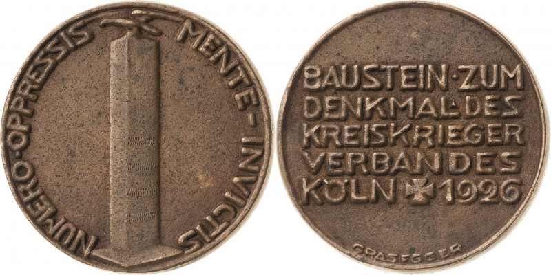 Köln-Stadt
 Bronzegußmedaille 1926 (Grasseger) Baustein zum Denkmal des Kreiskr...