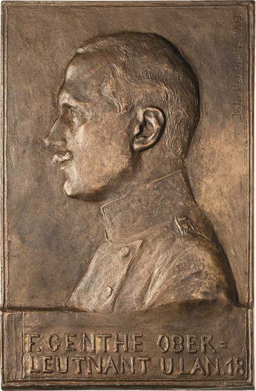 Leipzig
 Einseitige Bronzegußplakette 1903 (Julie Genthe) F. Genthe, Oberleutna...