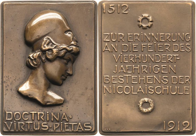 Leipzig
 Bronzeplakette 1912 (R. Carl/Glaser & Sohn) 400 Jahre Nikolaischule. J...
