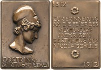 Leipzig
 Bronzeplakette 1912 (R. Carl/Glaser & Sohn) 400 Jahre Nikolaischule. Jünglingskopf mit griechischem Helm nach rechts, darunter 2 Zeilen Schr...