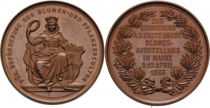 Mainz-Stadt
 Bronzemedaille 1863 (Chr. Schnitzspahn) 1. Große Blumenausstellung...