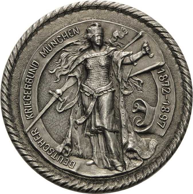München
 Einseitige versilberte Bronzemedaille 1897 (unsigniert) Deutscher Krie...