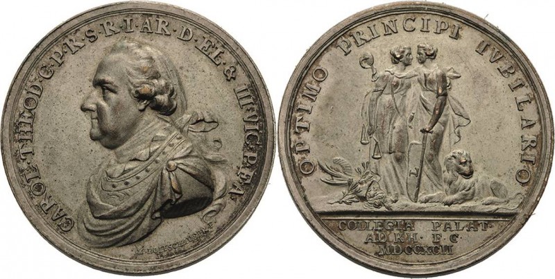Pfalz-Kurlinie
Karl Theodor 1742-1799 Versilberte Bronzemedaille 1792 (H. Bolts...