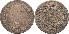 Preußen-Herzogtum (Ostpreußen)
Albrecht von Brandenburg 1525-1569 Groschen 1541 Slg. Marienburg 1179 Kopicki 3782 Sehr schön