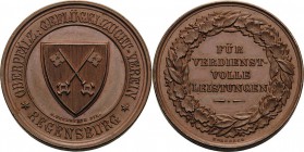 Regensburg-Stadt
 Bronzemedaille o.J. (Weckwerth) Preismedaille des Geflügelzuchtvereins. Stadtschild / 4 Zeilen im Lorbeer-Eichenkranz. 35,5 mm, 27,...