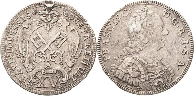 Regensburg-Stadt
 15 Kreuzer o.J. (1745/1765) Mit Titel und Porträt Franz I Bec...