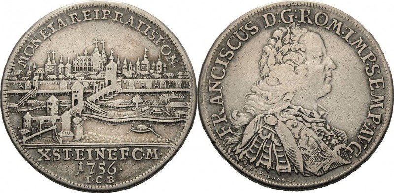 Regensburg-Stadt
 Taler 1756, ICB-Regensburg Mit Titel Franz I. Stadtansicht Be...