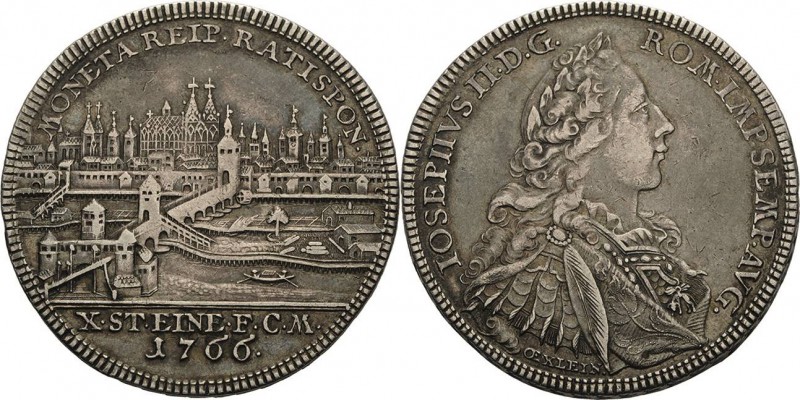 Regensburg-Stadt
 Taler 1766. Stempel von Oexlein. Stadtansicht. Mit Titel und ...