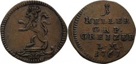 Reuss-Ältere Linie - Obergreiz
Heinrich XI. 1723-1800 Heller 1761, Saalfeld Schmidt und Knab 236 Selten. Sehr schön-vorzüglich