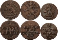 Reuss-Ältere Linie - Obergreiz
Heinrich XI. 1723-1800 Pfennig 1787 und 1789. 1/2 Pfennig 1787, Saalfeld Schmidt und Knab 260, 259, 264 3 Stück. Sehr ...