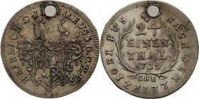 Reuss-Ältere Linie - Untergreiz
Heinrich III. 1733-1768 1/24 Taler 1739, GHE-Saalfeld Schmidt und Knab 357 Selten. Gelocht, sehr schön-vorzüglich