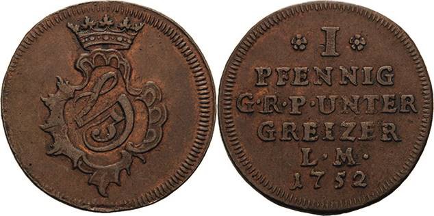 Reuss-Ältere Linie - Untergreiz
Heinrich III. 1733-1768 Pfennig 1752, Saalfeld ...
