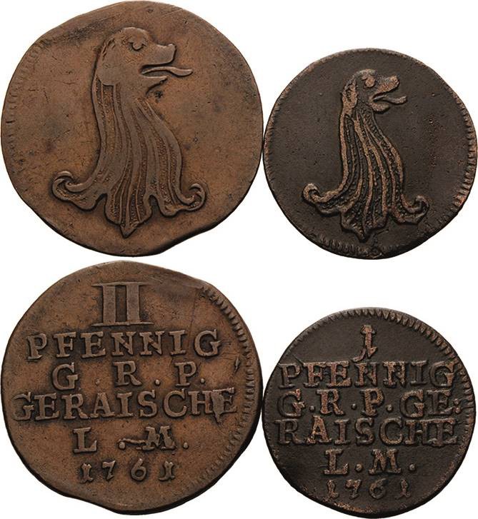 Reuss-Jüngere Linie - Gera
Heinrich XXX. 1748-1802 2 Pfennig und 1 Pfennig 1761...