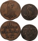 Reuss-Jüngere Linie - Gera
Heinrich XXX. 1748-1802 2 Pfennig und 1 Pfennig 1761, Saalfeld Schmidt und Knab 480, 482 2 Stück. Sehr schön