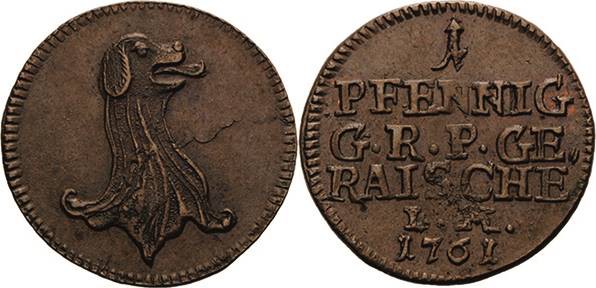 Reuss-Jüngere Linie - Gera
Heinrich XXX. 1748-1802 Pfennig 1761, Saalfeld Schmi...