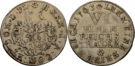 Reuss-Jüngere Linie - Gera
Heinrich XXX. 1748-1802 1/6 Taler 1763, ICE-Saalfeld Rand geriffelt Schmidt und Knab 485 Jaeger 63 Sehr schön