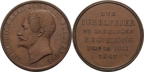Reuss-Jüngere Linie - Ebersdorf
Heinrich LXXII. 1822-1848 Bronzemedaille 1847. 25-jähriges Regierungsjubiläum. Kopf nach links / 6 Zeilen Schrift. 41...