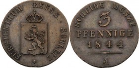 Reuss-Jüngere Linie - Schleiz
Heinrich LXII. 1818-1854 3 Pfennige 1844, A-Berlin AKS 30 Jaeger 125 Schmidt und Knab 545 Vorzüglich