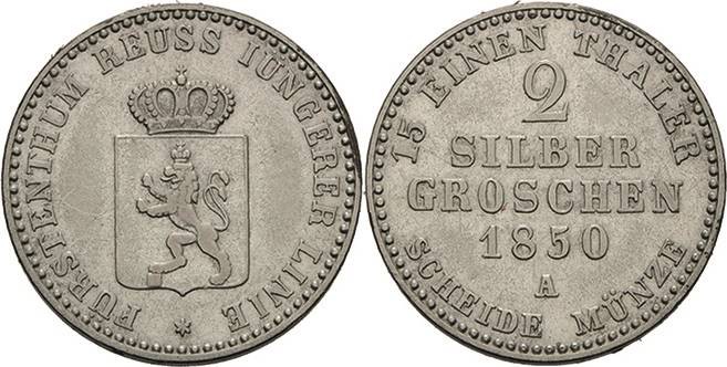 Reuss-Jüngere Linie - Schleiz
Heinrich LXII. 1818-1854 2 Silbergroschen 1850, A...