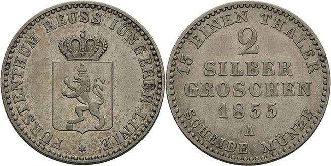 Reuss-Jüngere Linie - Schleiz
Heinrich LXVII. 1854-1867 2 Silbergroschen 1855, ...