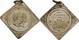 Reuss-Städte und Gemeinden
Plauen Versilberte Bronzemedaille 1889. 12. Mitteldeutsches Bundesschießen. Die Büsten Alberts und Carolas von Sachsen neb...