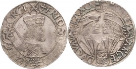 Sachsen-Kurlinie ab 1486 bis 1547 (Ernestiner)
Friedrich III., Johann und Georg 1507-1525 Guldengroschen o.J. Avers Kreuz-Annaberg Klappmützentaler K...